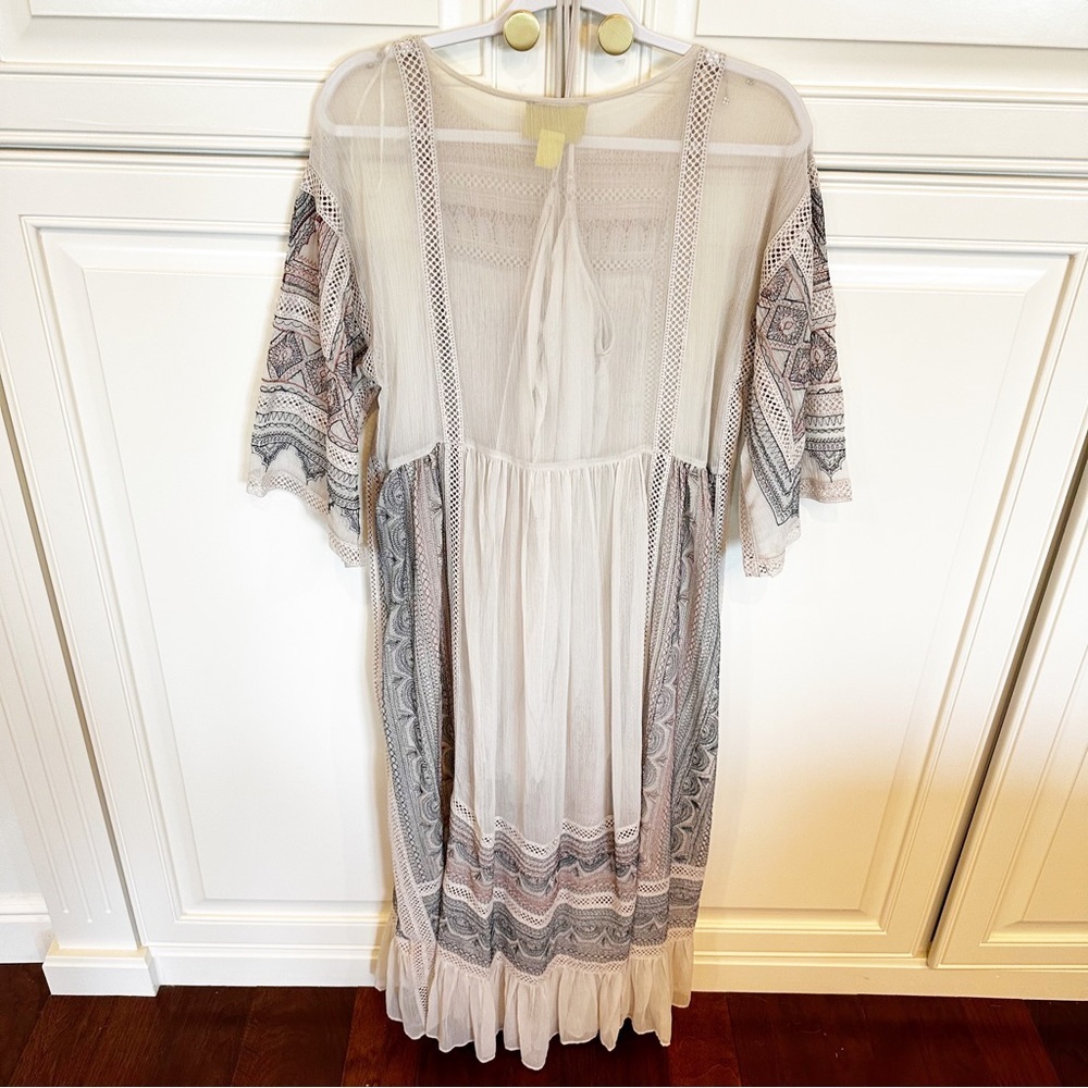Anthropologie Maeve Toronto Womens Boho Embroider Peasant Midi Dress Bell Sleeve - Picture 12 of 13